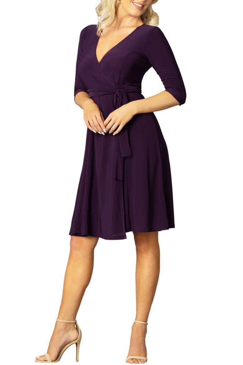 Essential Midi Wrap Dress, Alternate, color, PLUM PASSION