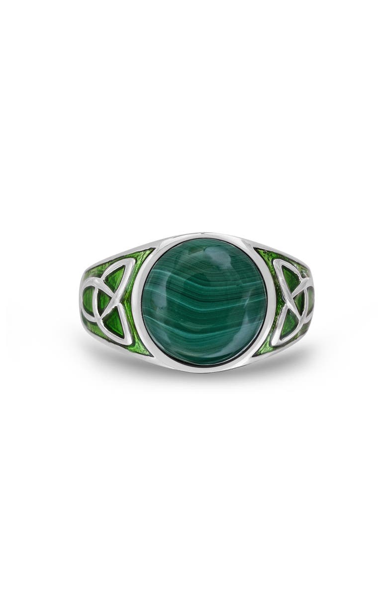 LuvMyJewelry Malachite Sterling Silver Men Signet Ring With Enamel, Main, color, Silver