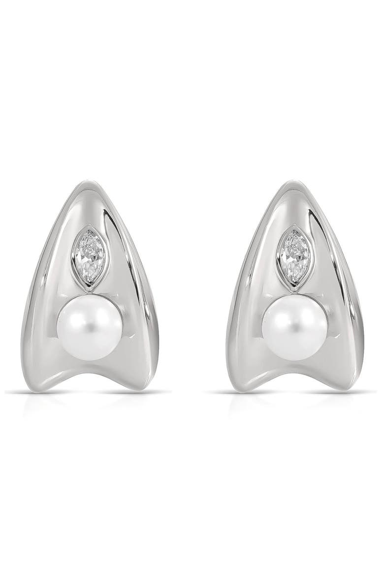 Hera Freshwater Pearl Huggie Earrings, Alternate, color, SILVER