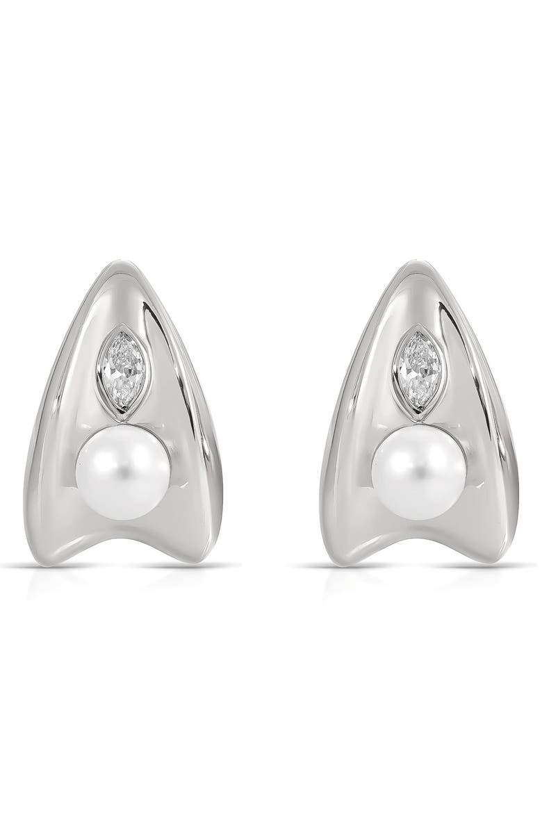 Ettika Hera Freshwater Pearl Huggie Earrings, Alternate, color, Silver
