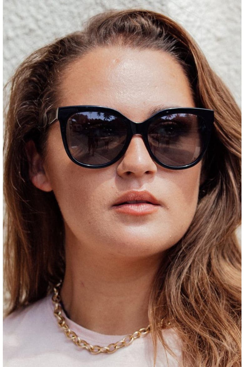 Pikake 55mm Low Bridge Medium Width Polarized Cat Eye Sunglasses, Alternate, color, BLACK LAVA