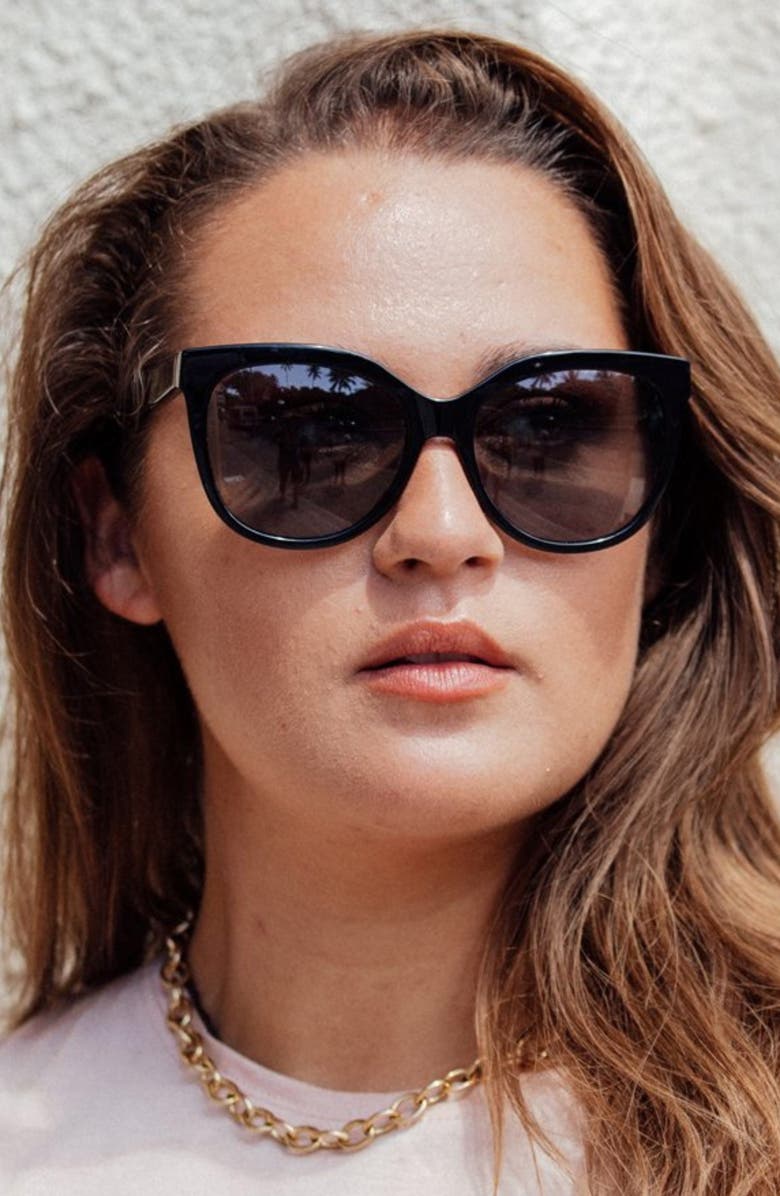 Mohala Eyewear Pikake 55mm Low Bridge Medium Width Polarized Cat Eye Sunglasses, Alternate, color, Black Lava