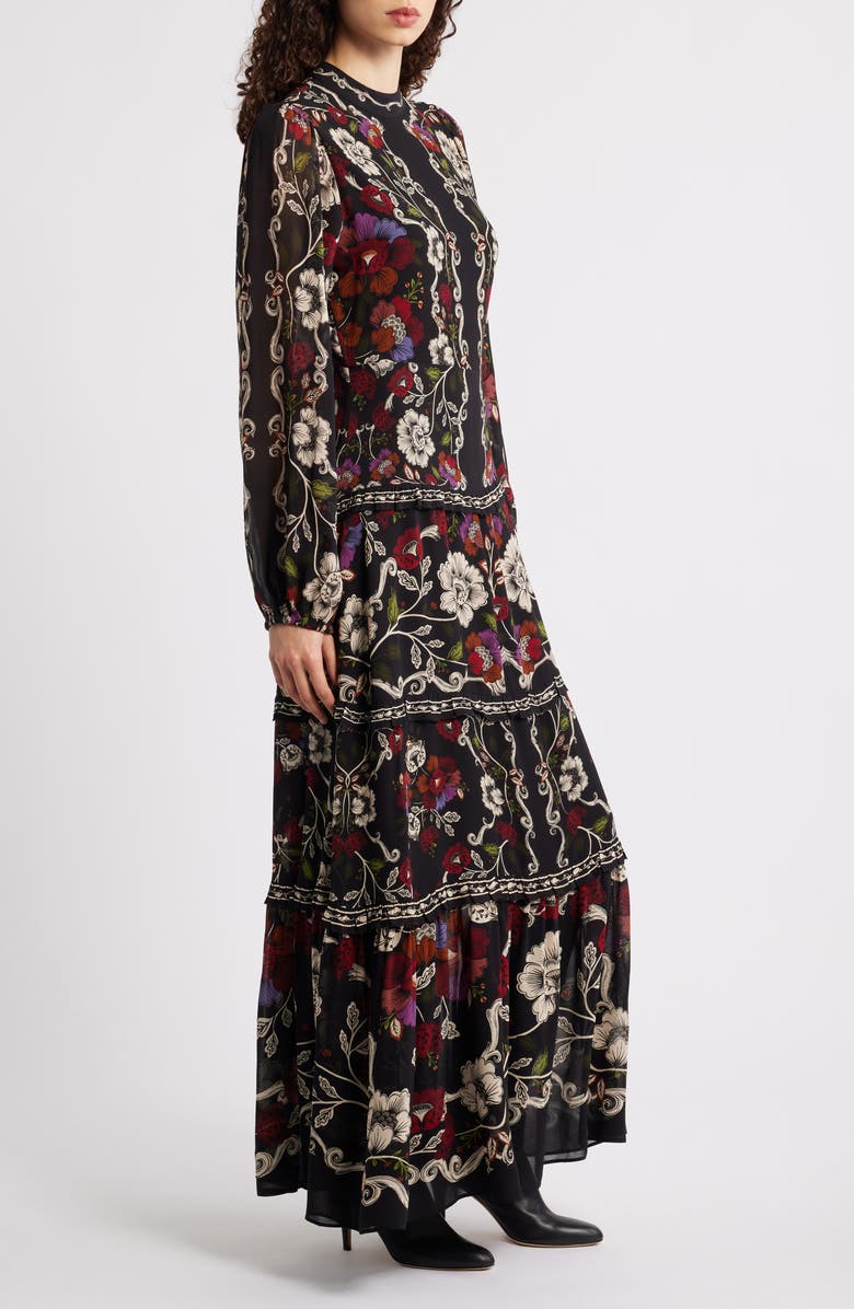 FARM Rio Rococo Floral Long Sleeve Tiered Maxi Dress, Alternate, color,