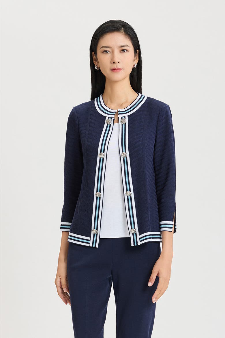 Heritage Tonal Herringbone Knit Jacket, Alternate, color, Indigo/Serene/White