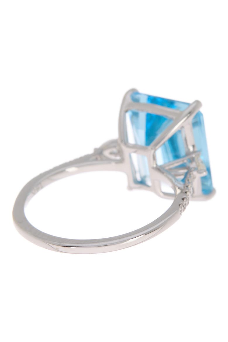 14K White Gold Pave Diamond & Emerald Cut Blue Topaz Ring, Alternate, color, BLUE