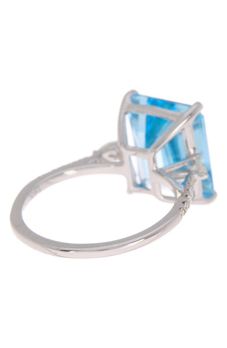 EFFY 14K White Gold Pave Diamond & Emerald Cut Blue Topaz Ring, Alternate, color, Blue