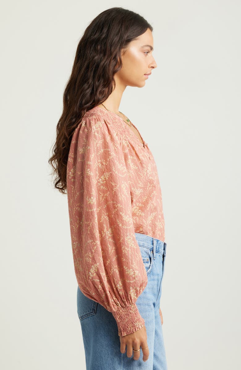 Print Smocked Yoke Button-Up Shirt