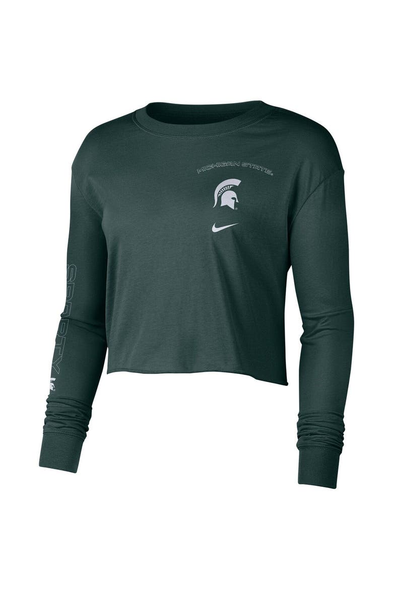 Women's Nike Hunter Green Michigan State Spartans 2-Hit Cropped Long Sleeve T-Shirt, Alternate, color, Hunter Green