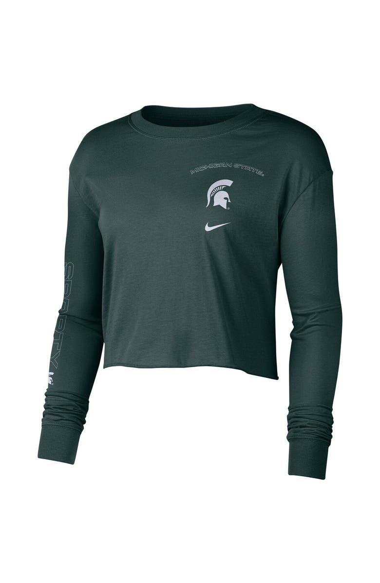 Nike Women's Nike Hunter Green Michigan State Spartans 2-Hit Cropped Long Sleeve T-Shirt, Alternate, color, 