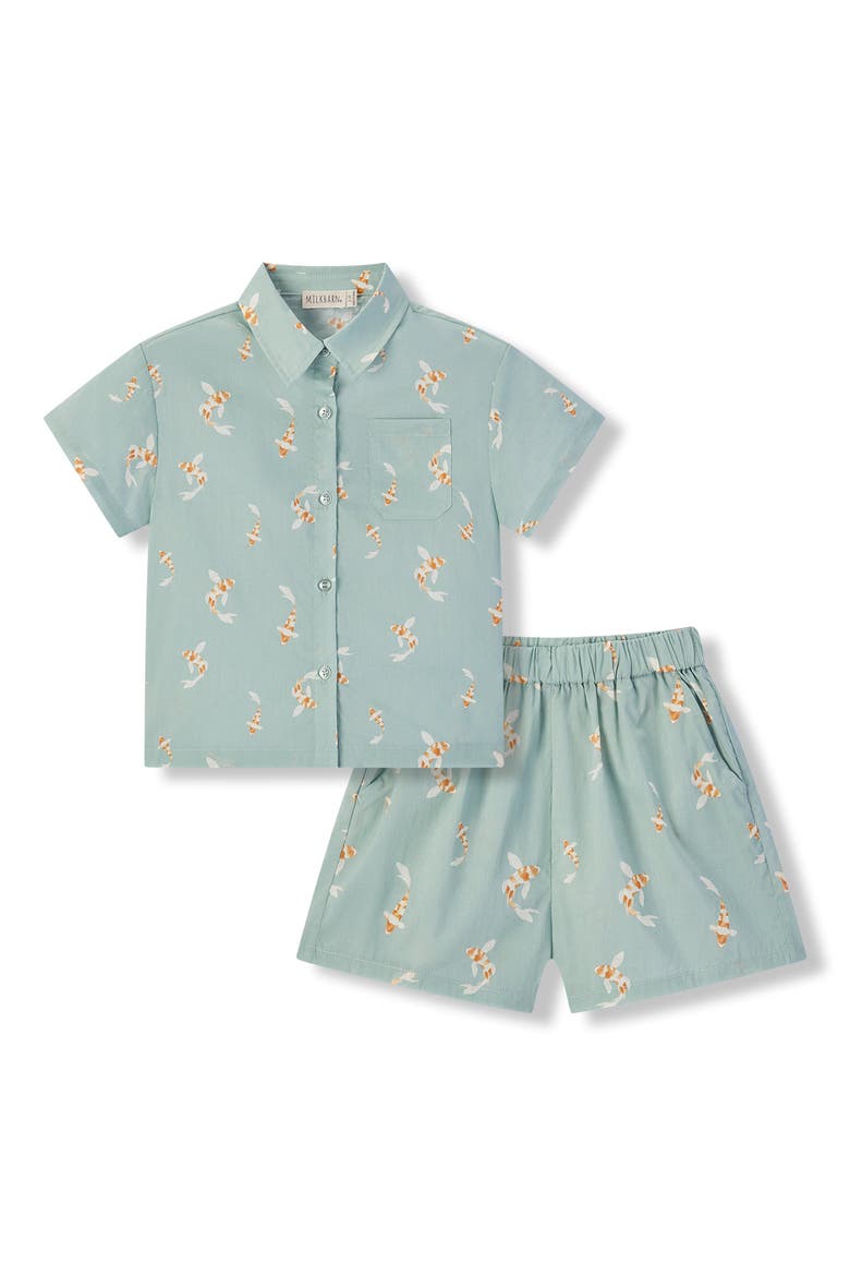 Collar Button-up Shirt And Shorts Set, Main, color, Swimming Koi