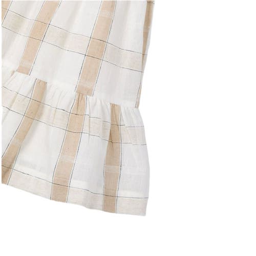 Mayoral Plaid Linen Dress In Beige