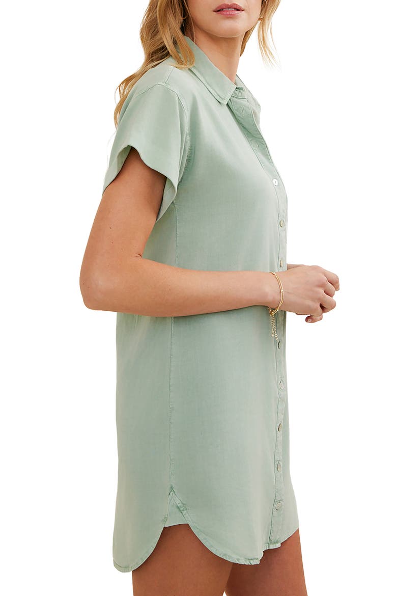 Roll Sleeve Pocket Mini Shirtdress, Alternate, color, OASIS GREEN