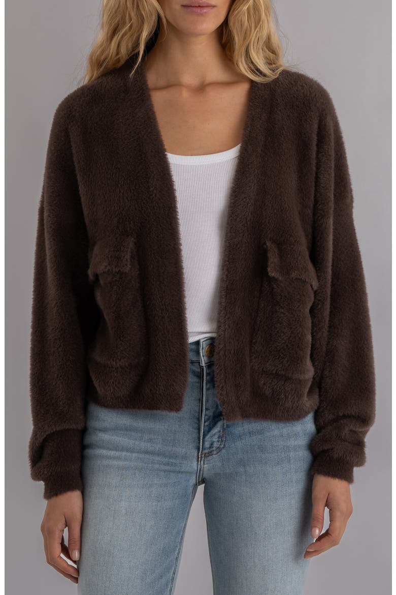 Jana Open Front Cardigan, Main, color, CHOCOLATE