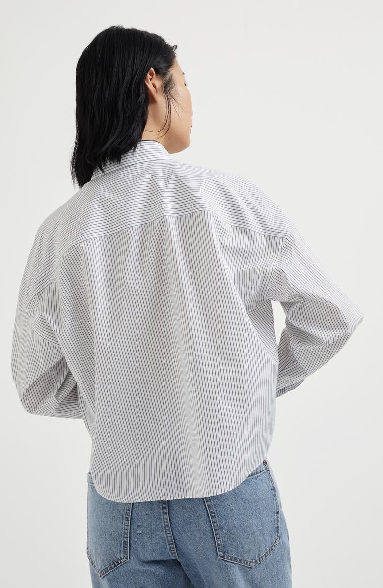 Brunello Cucinelli Cotton and silk chalk stripe poplin shirt with shiny collar detail, Alternate, color, 