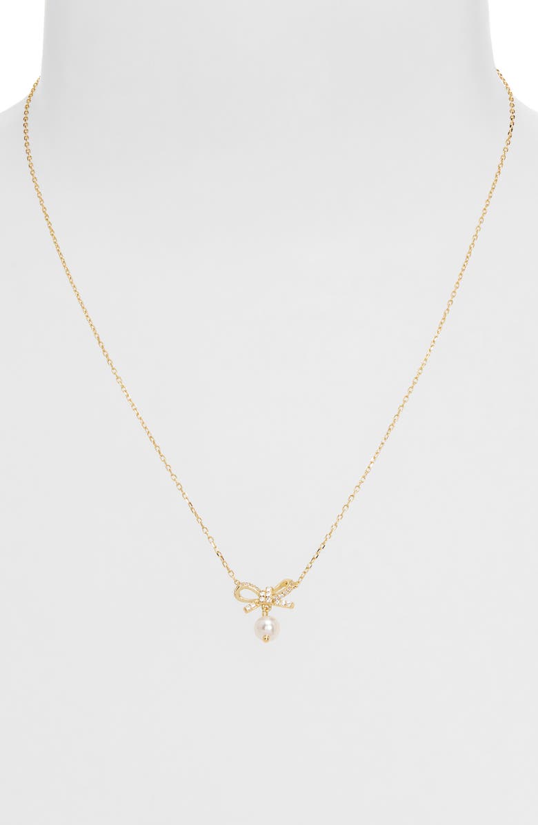 ARGENTO VIVO Bow Tie Faux Pearl Drop Pendant Necklace, Alternate, color, Gold