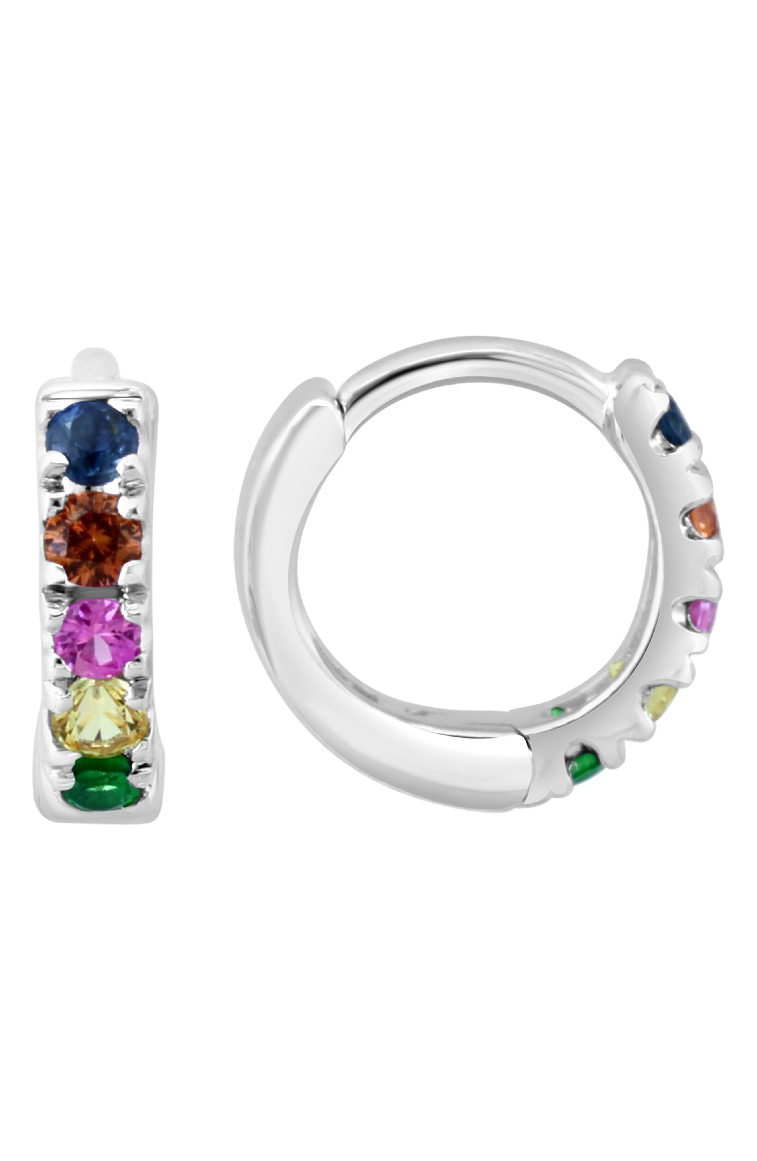 Multi Sapphire and Tsavorite Huggie Hoop Earrings