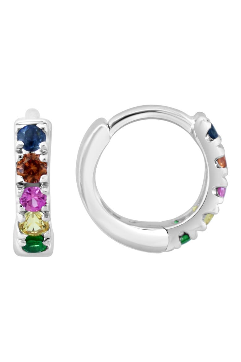 Multi Sapphire and Tsavorite Huggie Hoop Earrings, Main, color, MULTI