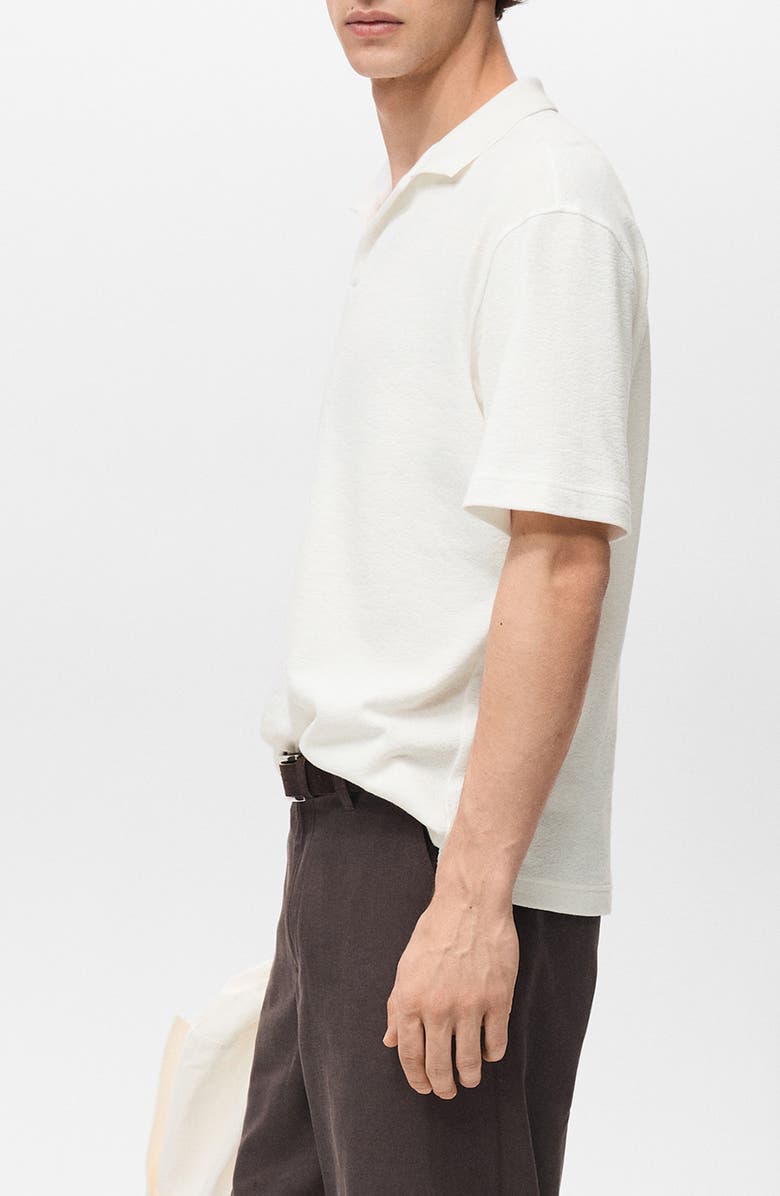 MANGO Relaxed Fit Textured Cotton Polo, Alternate, color, Ecru