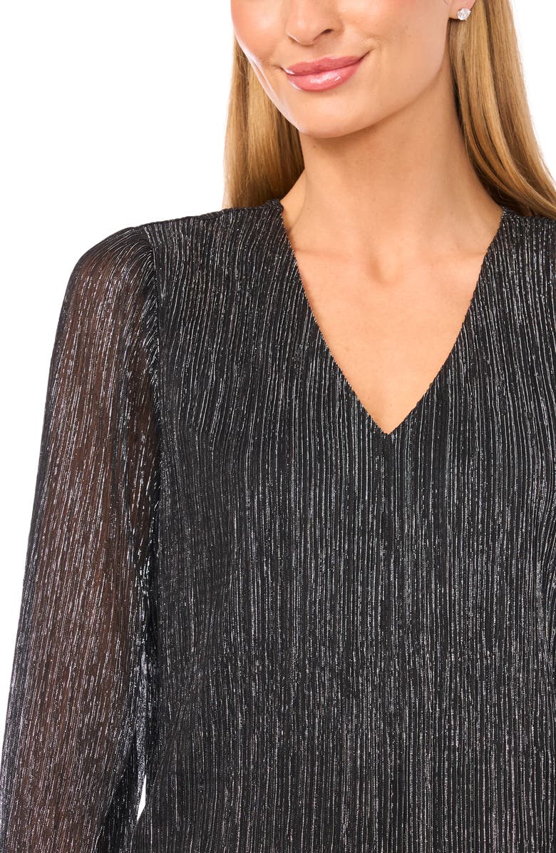Halogen<sup>®</sup> Metallic Plissé V-Neck Top, Alternate, color, Black/ Silver