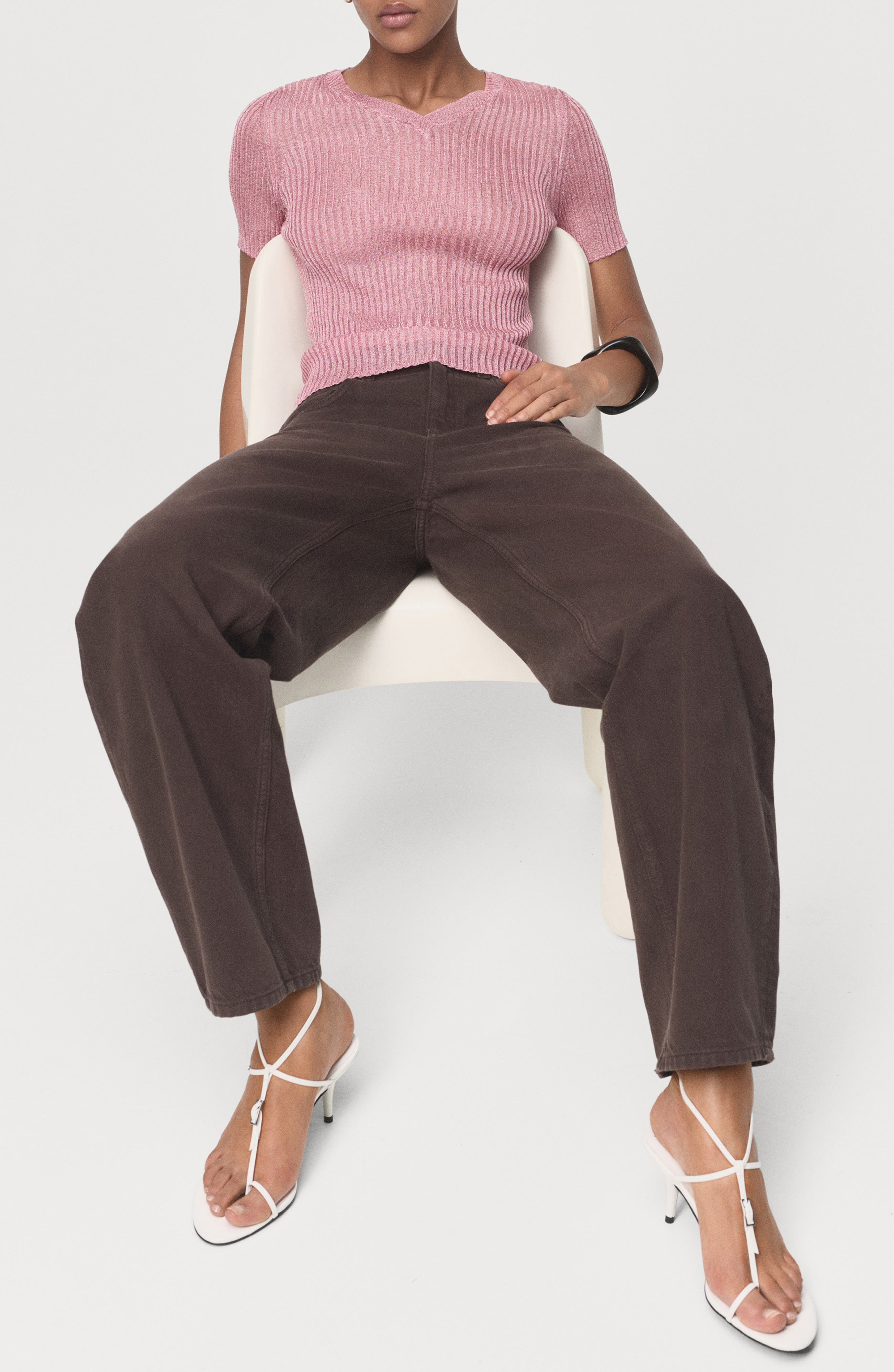 Metallic Short Sleeve Rib Sweater - image 2