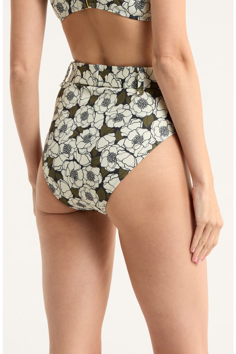 Conny O-Ring High Waist Bikini Bottoms, Alternate, color, BLCK OLIVE FLT OUTLINE POPPIES