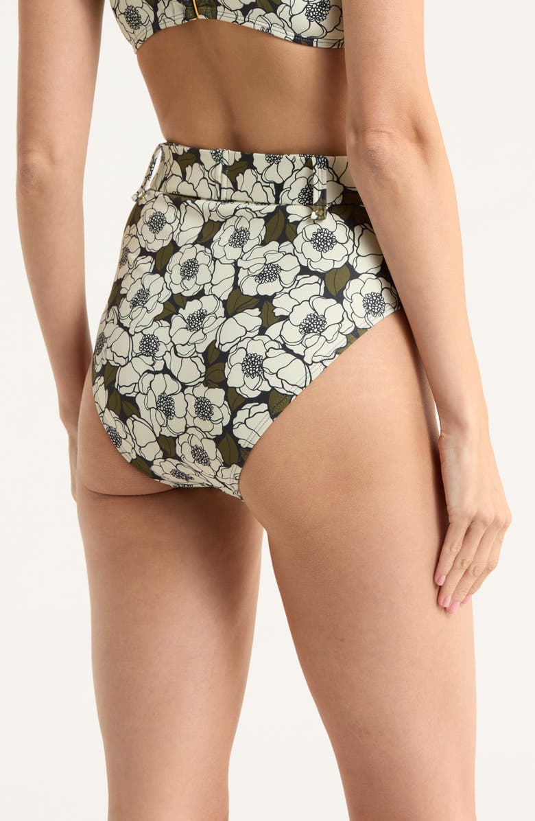 Hutch Conny O-Ring High Waist Bikini Bottoms, Alternate, color, Blck Olive Flt Outline Poppies