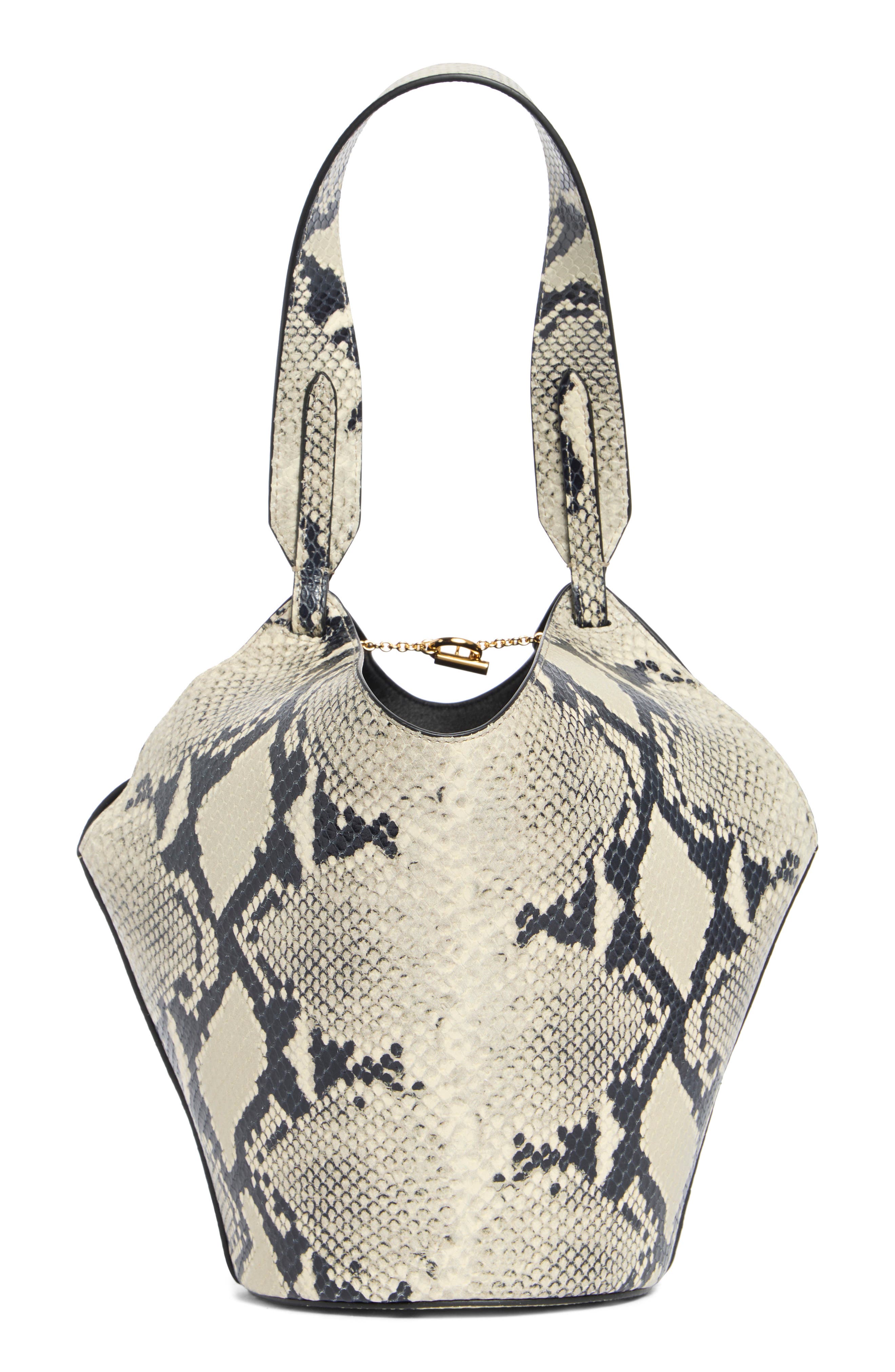 Khaite Mini Lotus Snakeskin Embossed Leather Tote Bag, Alternate, color, 121 Natural