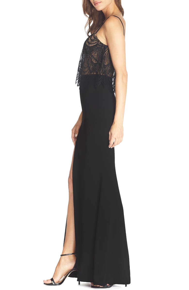Dress the Population Roselyn Lace Popover Bodice Trumpet Gown, Alternate, color,