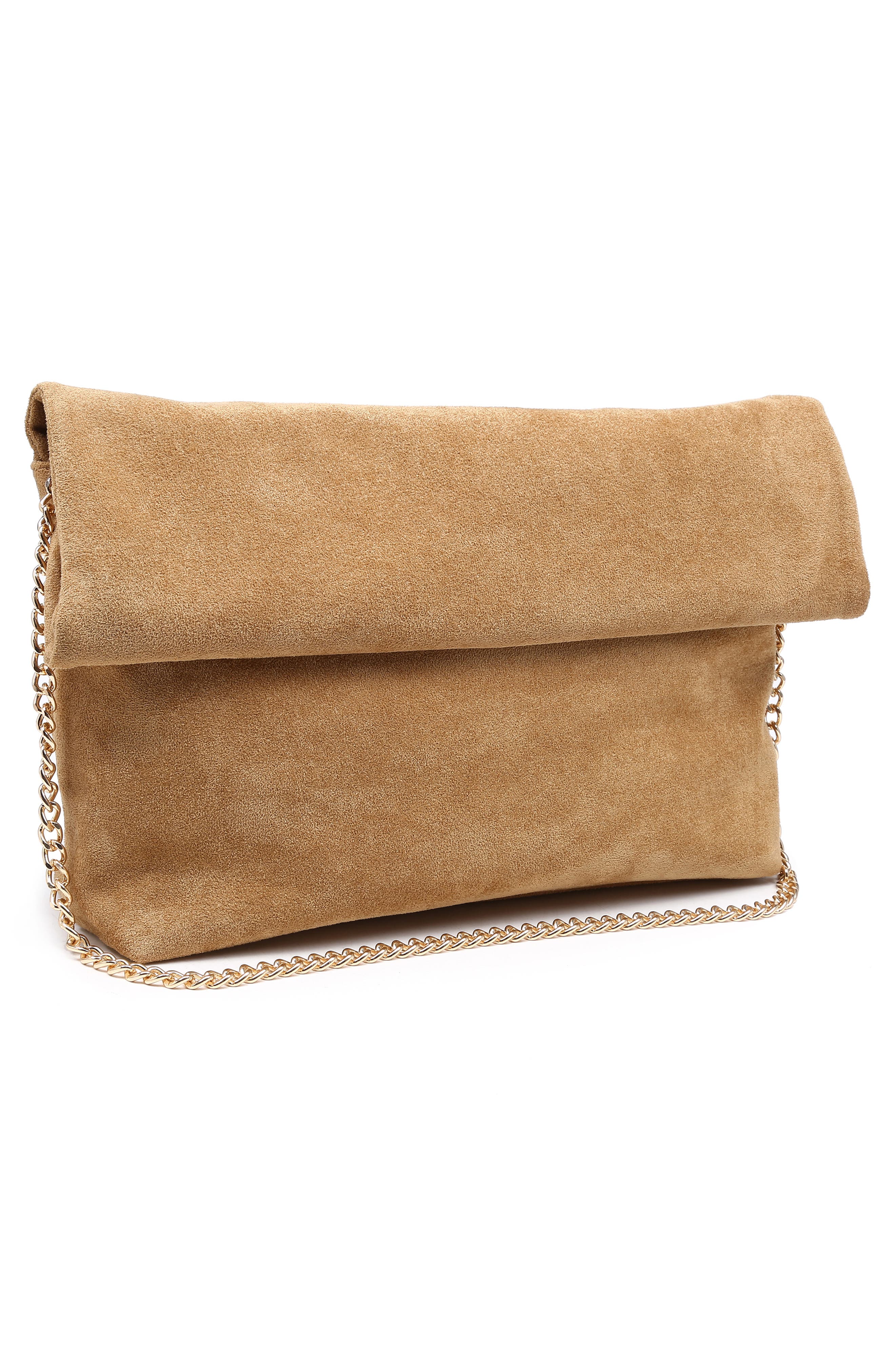 Faux Suede Clutch, Alternate, color, CAMEL