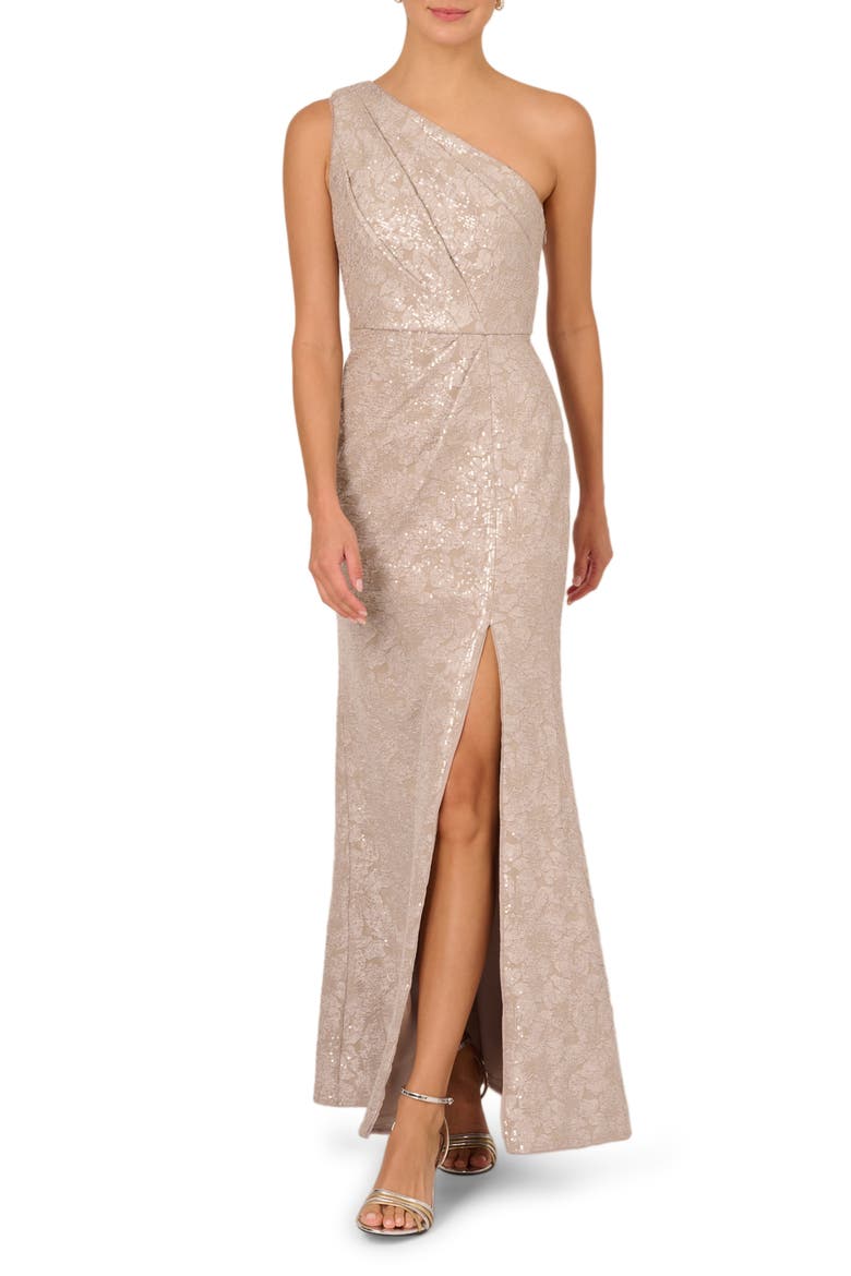 One Shoulder Sequin Jacquard Gown, Main, color, MARBLE