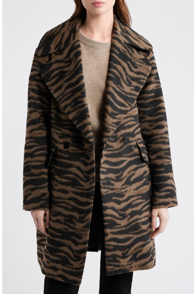 Zebra Print Long Coat, Alternate, color, BLACK TAUPE ZEBRA