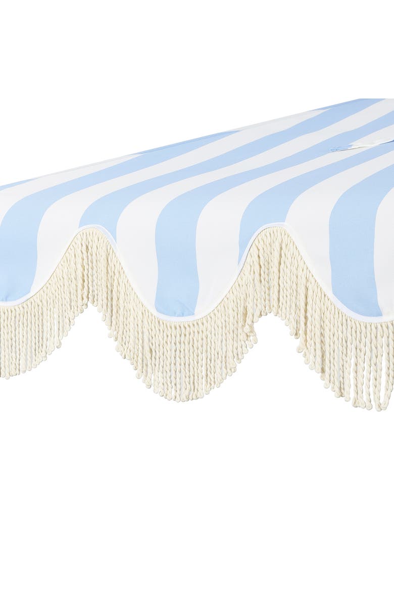 Beverly Coastal Half Patio Umbrella, Space-Saving Balcony Shade with Scalloped Fringe, Crank & Manual Tilt, Alternate, color, Light Blue/White Pole