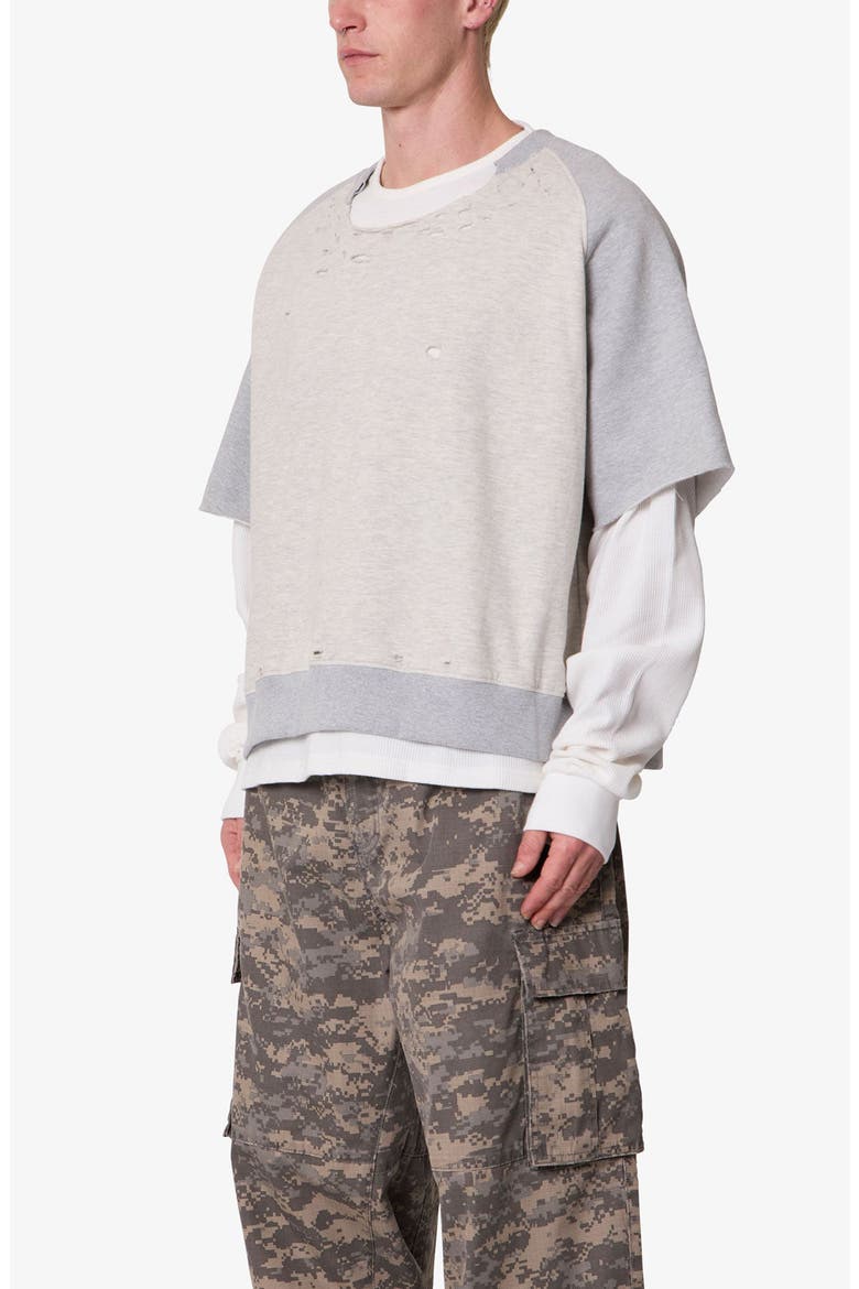 Layered Look Distressed Sweatshirt, Alternate, color, HEATHER GREY