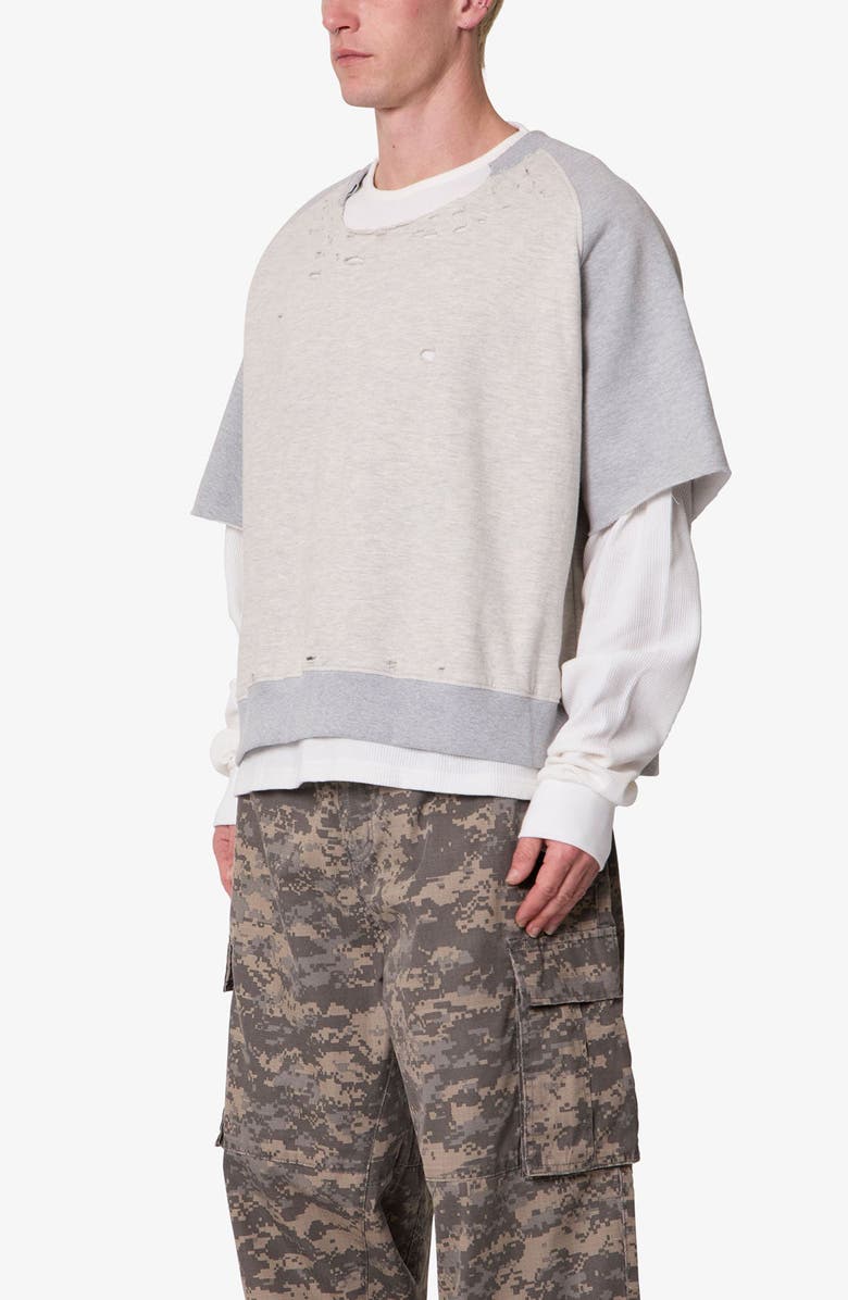 mnml Layered Look Distressed Sweatshirt, Alternate, color, Heather Grey