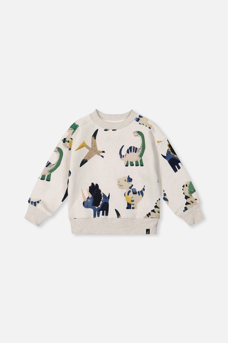 Fleece Dino Ribbed Cuffs Sweatshirt, Main, color, Beige Dinosaur Print
