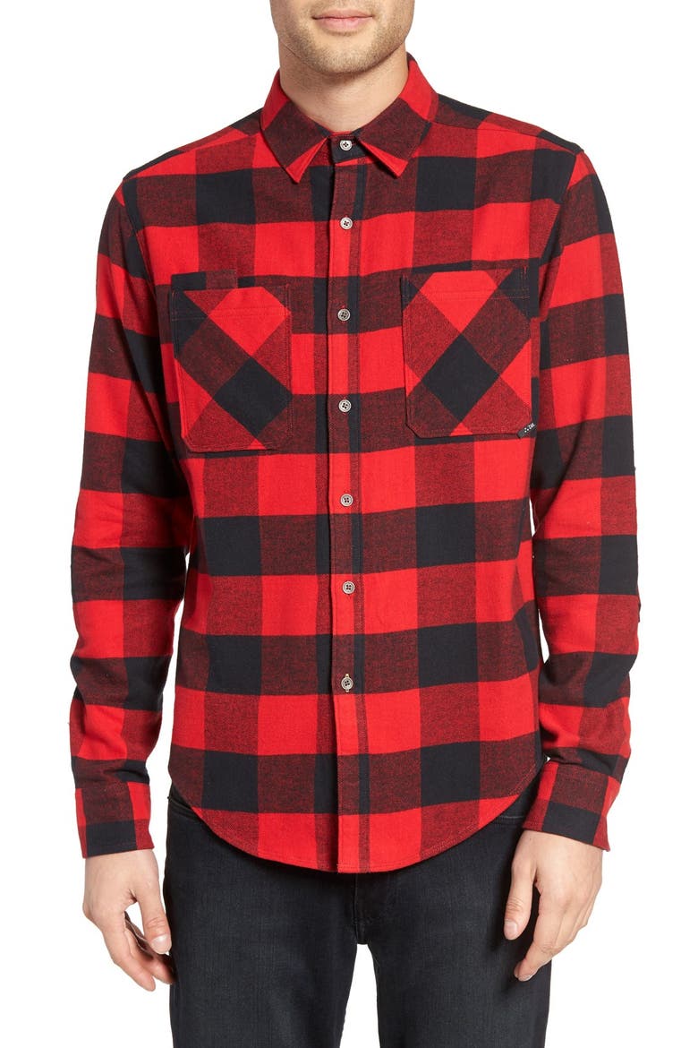 Z.A.K. Trim Fit Buffalo Check Flannel Shirt, Main, color, RED/ BLACK BUFFALO