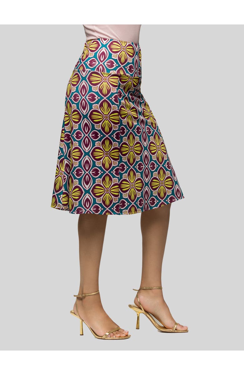 24seven Comfort Apparel Floral Print Comfortable Elastic Waist Knee Length Skirt, Alternate, color,