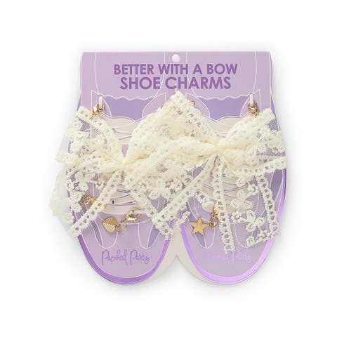 Lace Bows and Gold Charms Shoe Charm Set 5pc