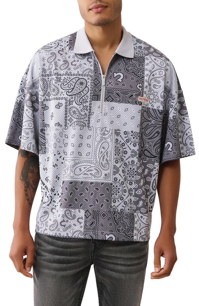 True Religion Boxy Mesh Polo Shirt, Main, color, Grey Blue