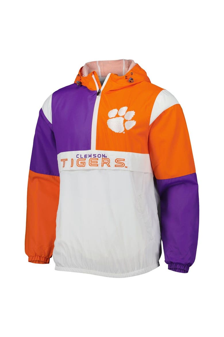 Men's G-III Sports by Carl Banks White/Orange Clemson Tigers Fair Catch Half-Zip Anorak Jacket, Alternate, color, White