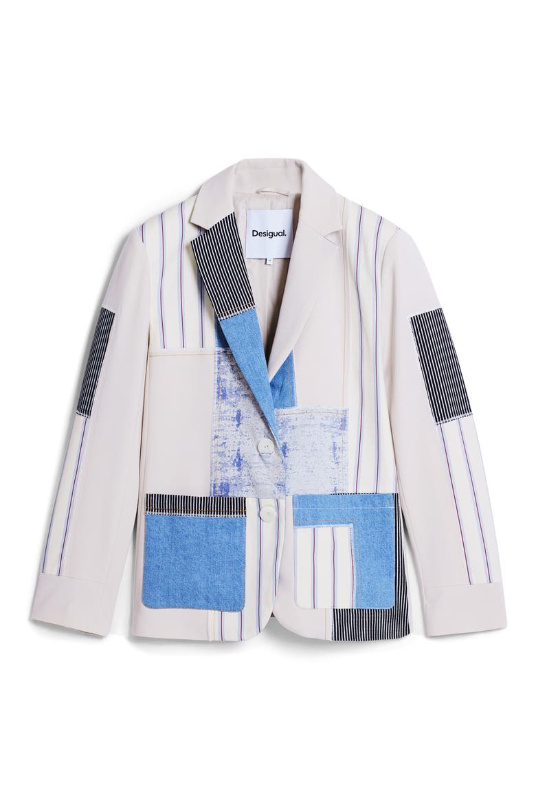 Patchwork Blazer, Alternate, color, WHITE