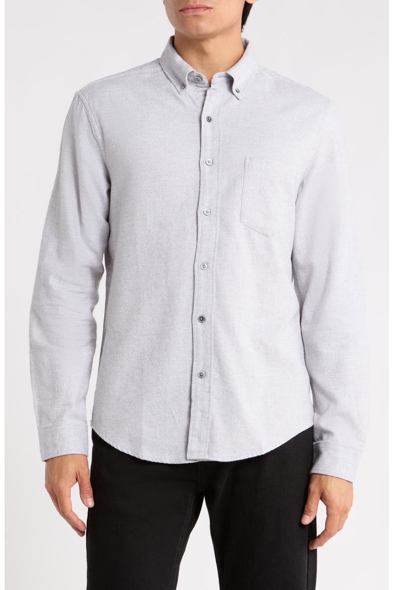 Cotton Flannel Button-Up Shirt, Main, color, LIGHT GRAY