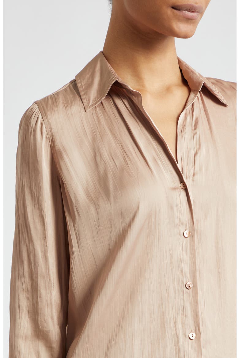 Nina Crinkle Satin Shirt, Alternate, color, CAPPUCCINO