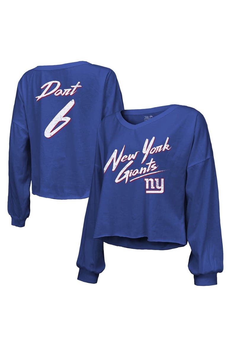 Women's Majestic Threads Jaxson Dart Royal New York Giants Script Name & Number Long Sleeve T-Shirt, Main, color, Royal
