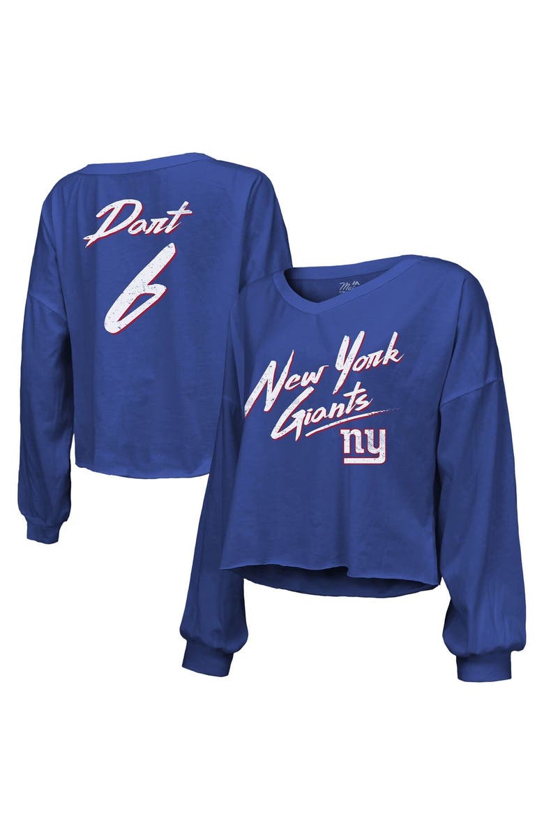 Majestic Threads Women's Majestic Threads Jaxson Dart Royal New York Giants Script Name & Number Long Sleeve T-Shirt, Main, color, Royal