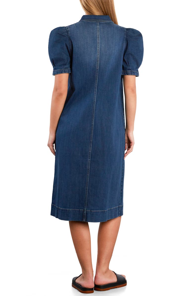 Wash Lab Denim Puff Sleeve Stretch Denim Midi Dress, Alternate, color, Subway Blue