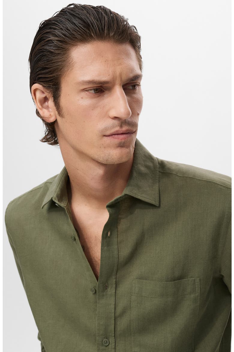 Linen & Cotton Blend Button-Up Shirt, Alternate, color, DARK GREEN