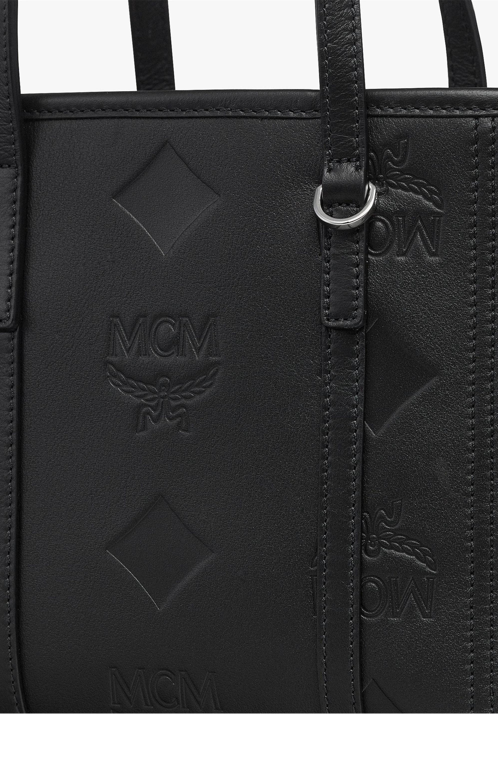 MCM Mini Toni Top-Zip Shopper in Maxi Monogram Leather, Alternate, color, Black