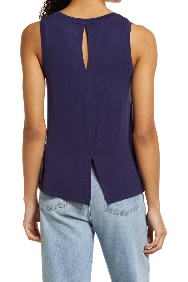Halogen Crewneck High-Low Tank, Alternate, color, NAVY PEACOAT