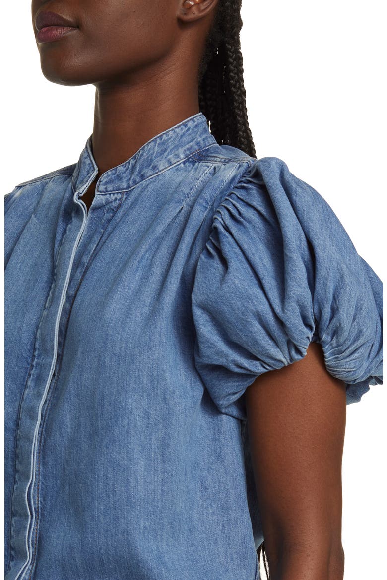 Pleat Puff Sleeve Denim Shirt, Alternate, color, EUGENIA
